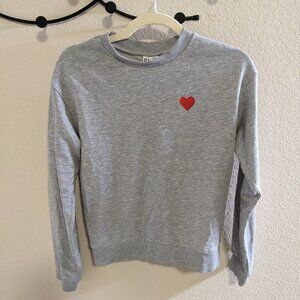 H&M Grey Heart Embroidery Crewneck